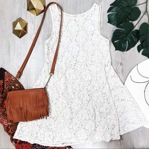 Free People White Rose Sheer Lace A-line Dress